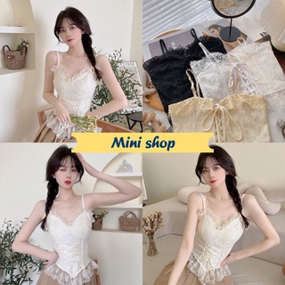 Mini shop🌸พร้อมส่ง🌸 (19992) เสื้อสายเดี่ยวลายลูกไม้ สายปรับได้ใส่แล้วสวยมากๆ