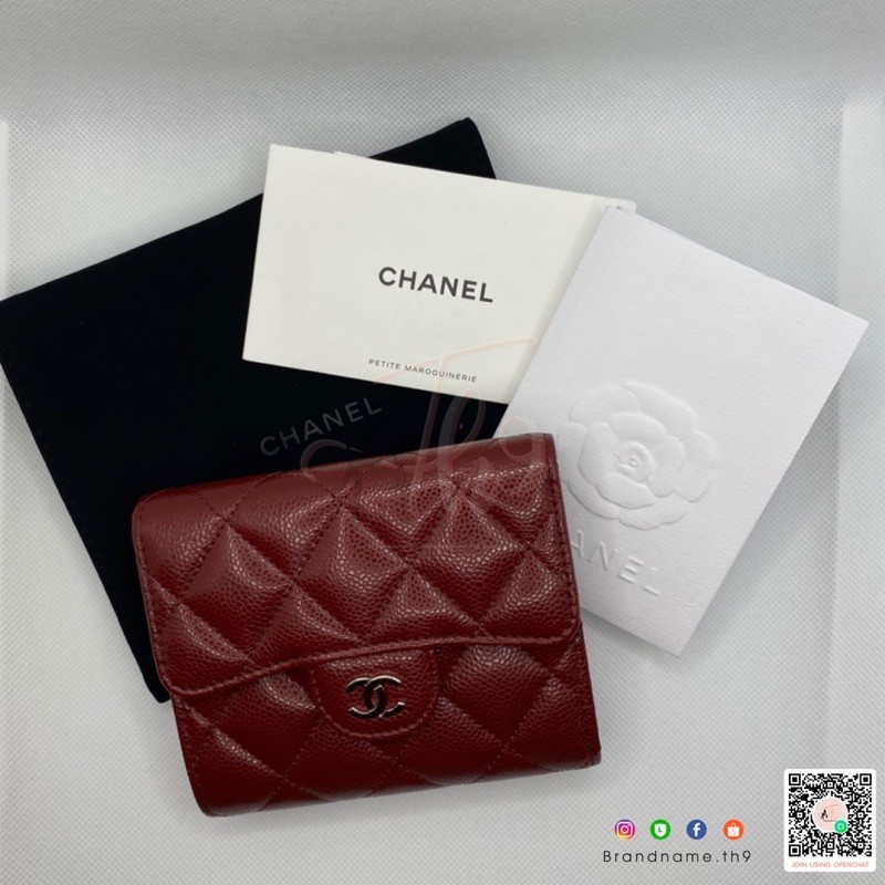New Chanel trifold compact wallet burgundy caviar