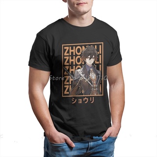 Zhongli Genshin เสื้อยืดลําลอง ผ้าฝ้าย 100% แขนสั้น คอกลม ทรงหลวม พิมพ์ลาย Impact Action Role Playing Game สไตล์สตรีท สํ