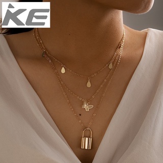 Popular accessories Butterfly disc necklace Pearl tassel multi-collarbone chain women for girl