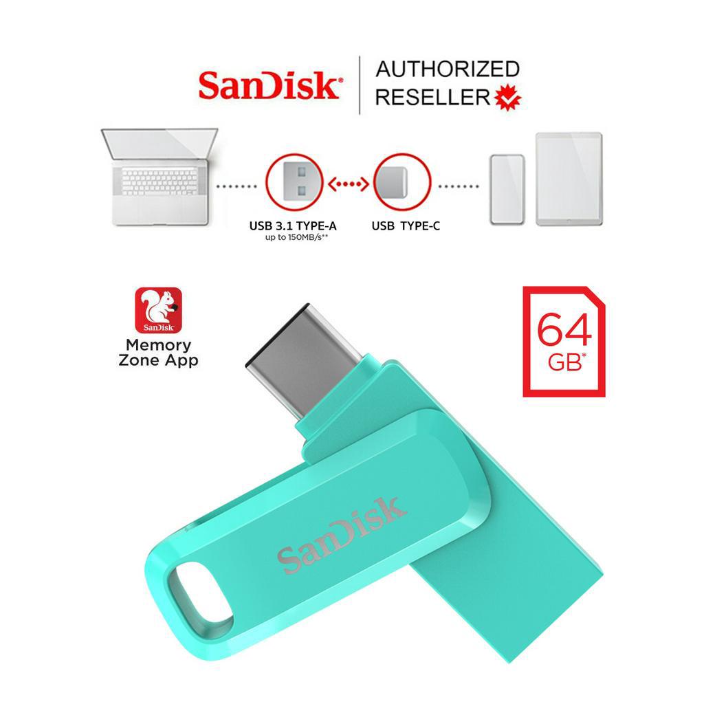 Flash Drives & OTG 249 บาท SanDisk Dual Drive Go 64GB USB3.1 เขียว Gen1 Flash Drive Type C Speed150mbs (SDDDC3-064G-G46G) แฟลชไดรฟ์ ประกันSynnex5ปี Computers & Accessories