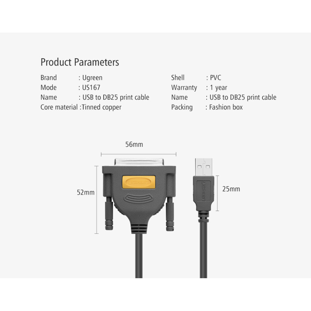 UGREEN USB to DB25 Parallel Printer Cable (US167)