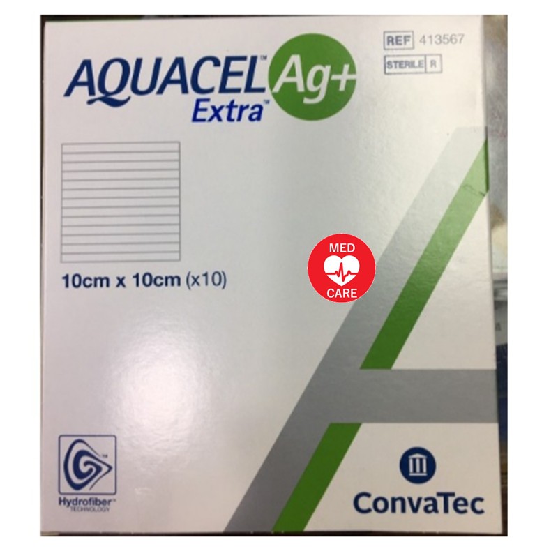 Aquacel ag+ extra 10cmx10cm แปะที่แผลหรือใส่ที่แผล 1ชิ้น (สีเขียว)