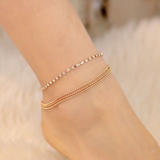 Inspire Jewelry กำไลข้อเท้ารำหัวบัวทองเหลือง สร้อยข้อเท้าคริสตัลสามเลเยอร์ • Layers Crystal Anklet