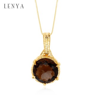 Lenya Jewelry จี้พลอยสโมคกี้คอวร์ซ (Smoky Quartz) สีน้ำตาล ตัวเรือนเงินแท้ชุบทองคำ