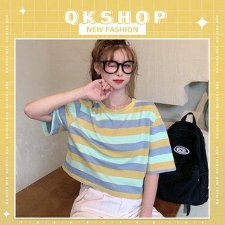 QKshop เสื้อยืดคอกลมลายทาง🌈สินค้าดีราคาประหยัดคุณภาพสินค้าเกินราคา🛍มีแค่คำว่าคุ้มกับคุ้มของดีต้องไว้มีแล้ว🐒