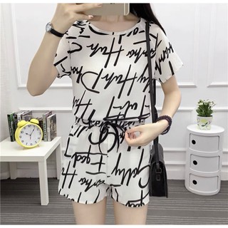 ชุดเซ็ต เสื้อแขนสั้น+กางเกงขาสั้น ลายอังกฤษลาย ใหม่ล่าสุด สินค้าคุณภาพดี มี3สีให้เลือกและมีไซร์  M-L-XL-XXL-3XL