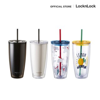 LocknLock แก้วน้ำพลาสติก 2 ชั้นพร้อมหลอด Double Wall Cold Cup รุ่น HAP507