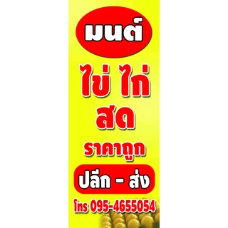 ป้ายไวนิลธงญี่ปุ่น ไข่ ไก่ สด หน้า-หลัง สีสวยสด สีสวยสด ทนทานต่อแดดลมฝน มี 2 ขนาด