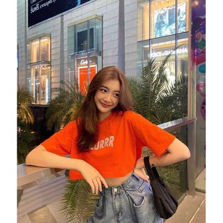 เสื้อครอป/เอวลอยสีส้ม สกรีนตัวอักษรสะท้อนแสง BLURRR Reflex (orange)* Crop Top🧡✨