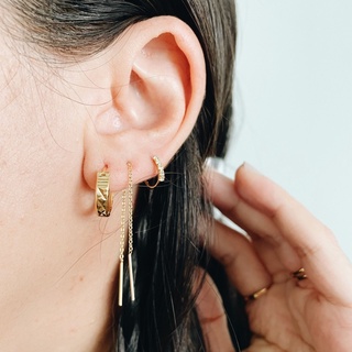 Chunky Textured Hoops, 18K Gold Plated Sterling Silver Earrings E0060 | เงินแท้ 925 ชุบทองเเท้ 18 กะรัต