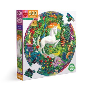 eeBoo Unicorn Garden 500 Piece Round Puzzle - จิ๊กซอว์ eeBoo แบบ 500 ชิ้น ลายยูนิคอร์นในสวน