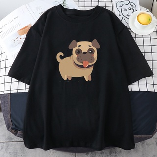 เสื้อยืดแขนสั้น พิมพ์ลาย Naughty Pug with Tongue Out น่ารัก สําหรับผู้หญิง