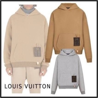 เสื้อแขนยาว Lv LEATHER TAB WOOL HOODIE