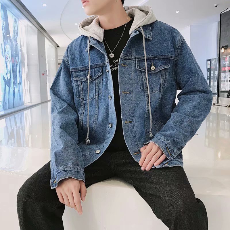 Men's Korean hooded long-sleeved denim jacket AKAX | Shopee Thailand