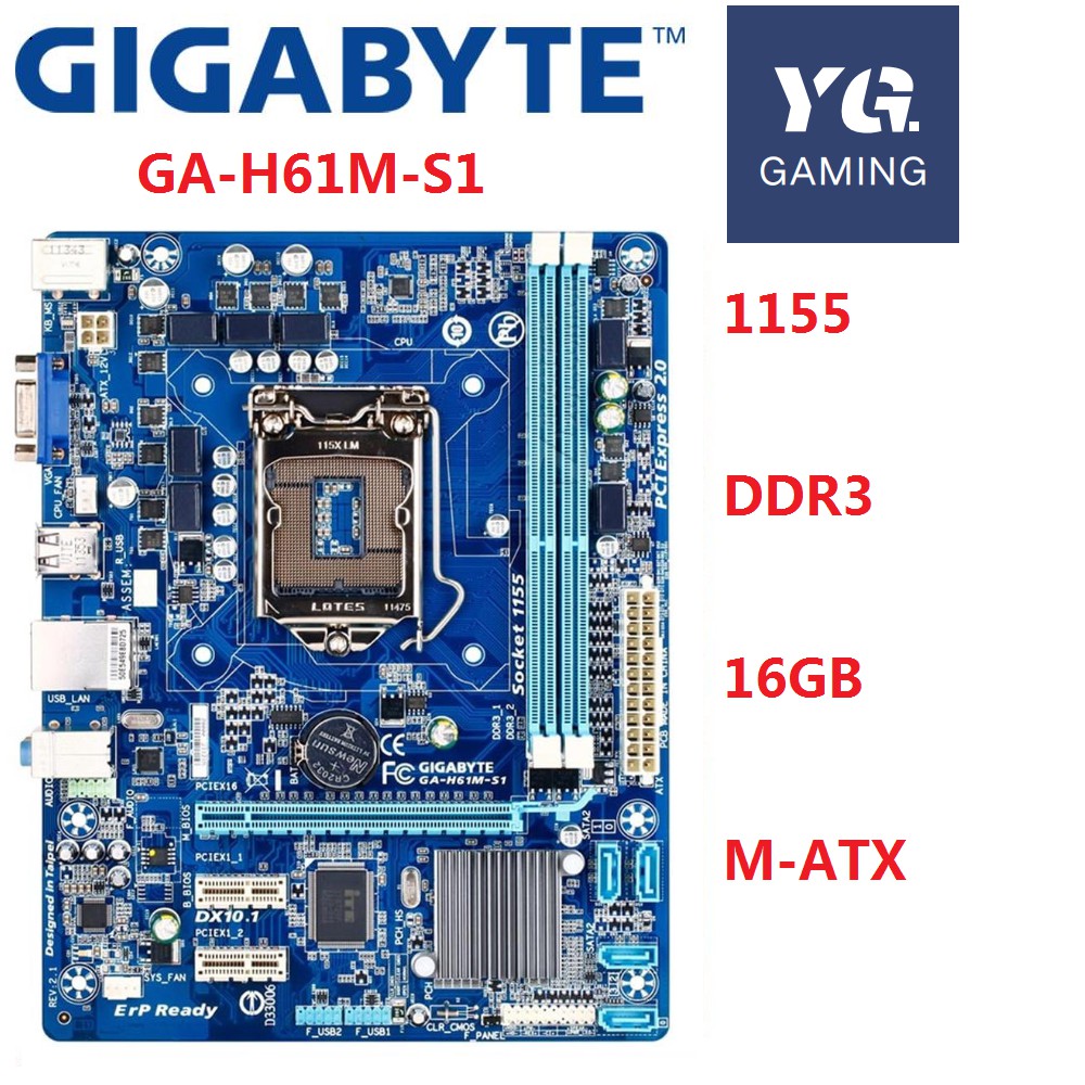 GIGABYTE GA-H61M-S1 Desktop Motherboard H61 Socket LGA 1155 i3 i5 i7 DDR3 16G uATX UEFI BIOS Original Used Mainboard