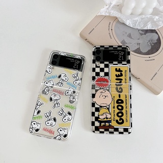 เคสโทรศัพท์มือถือ แบบใส ลายการ์ตูนสนูปปี้น่ารัก พร้อมสายคล้องมือ และจี้ สําหรับ Samsung Galaxy Z Flip 3 5G ZFlip3 Flip3