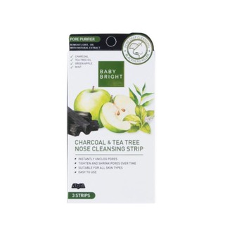 มาส์กสิวเสี้ยน อุดมไปด้วยสารสกัดจากธรรมชาติ CHARCOAL &amp; TEA TREE NOSE CLEANSING STRIP 3SHEETS BABY BRIGHT