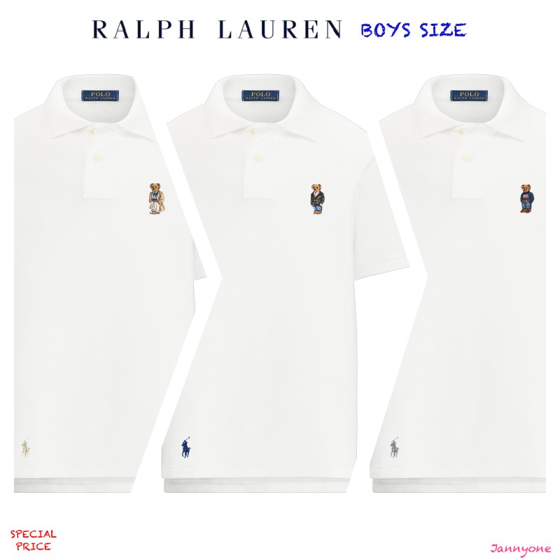 RALPH LAUREN BEAR WHITE COTTON MESH POLO ( BOYS SIZE 8-20 YEARS )
