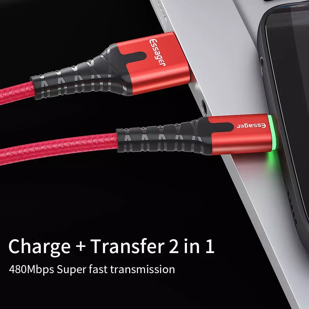 Essager สายชาร์จเร็ว LED Micro USB 3A สายชาร์จโทรศัพท์มือถือ Microusb