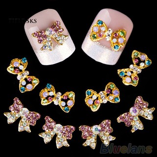 IsS❀10 Pcs Fashion Multicolor 3D Rhinestone AlloyBowknot DIY Nail Art Stickers Jewelry