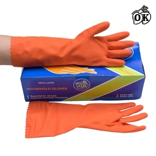 ถุงมือแม่บ้านOK สีส้ม เบอร์L (12คู่) RUBBER GLOVES