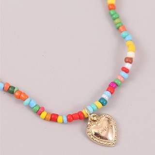 heart charm beaded necklace สร้อยคอลูกปัดจี้หัวใจ