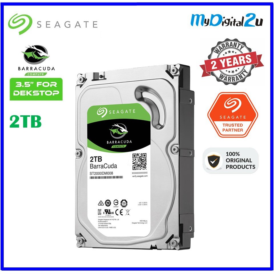 Seagate SATA 2TB BarraCuda 3.5" Internal Hard Disk 64MB 7200RPM (ST2000DM008)