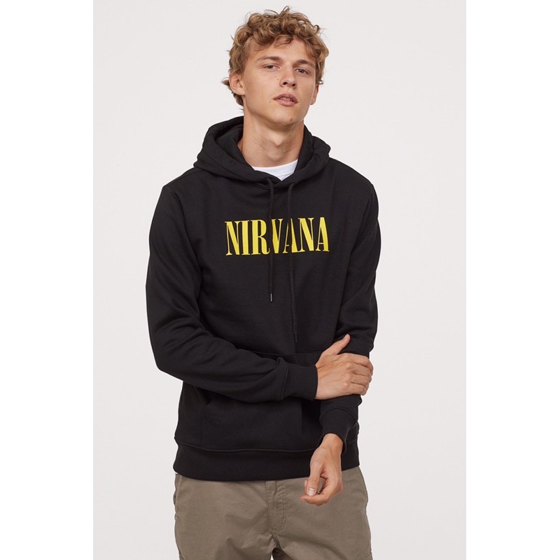 H&M เสื้อกันหนาว มีฮู้ด ลาย Nirvana สีเหลือง สีดํา