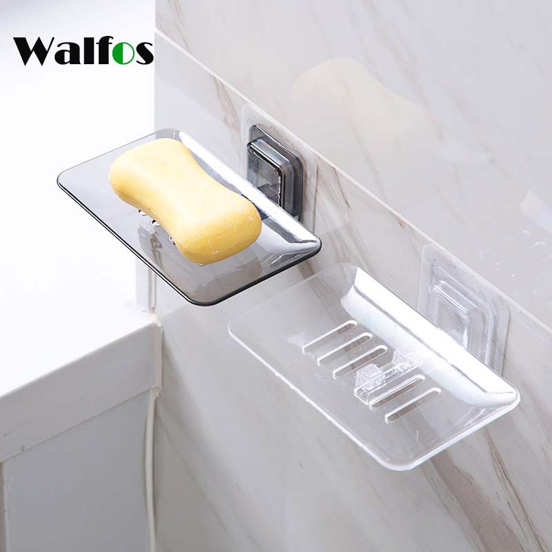 WALFOS จานสบู่ระบายน้ำฟองน้ำชั้นวางห้องน้ำกล่องเก็บติดผนังชั้นเก็บ