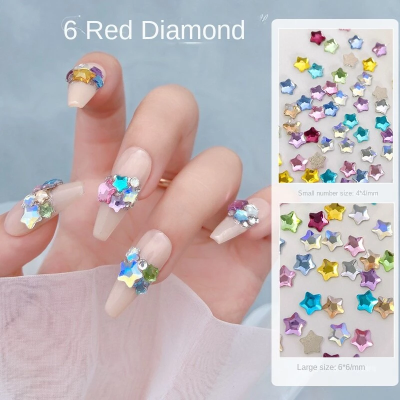 50 ชิ้นคริสตัลทะเลสีฟ้าลิตเติ้ลสตาร์เล็บเครื่องประดับ/ผสมสีห้าแฉกดาวแบนเครื่องประดับเล็บ