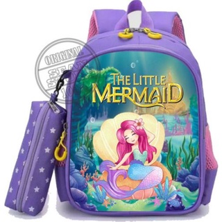 2in1 กระเป๋าเป้สะพายหลัง ใส่ดินสอ ลาย THE LITTLE MERMAID สําหรับเด็กอนุบาล 1st 2 3 4 5 6