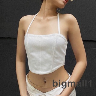 BIGMALL-Women Halter Tops Slim Fit Solid Color Sleeveless Bandage Backless Tank Tops for Summer