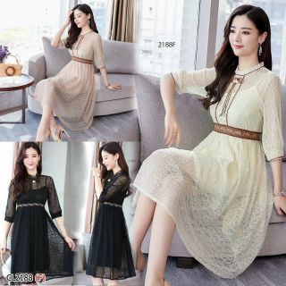 Maxidress  เดรสยาวงานผ้าลูกไม้ลวดลายสวยหรู​  มีไซส์​ S-XL