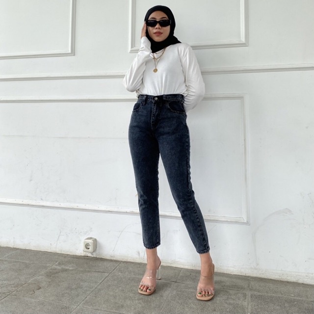 Zakiyastore - Boyfriend Snowblack - Basic Boyfriend Jeans