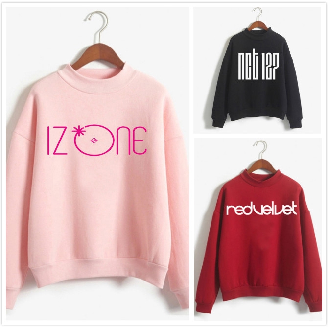 Hippop Hoodie idols ผู้หญิงเสื้อแขนยาว oversize พิมพ์ izone nct127 เสื้อกํามะหยี่สีแดง