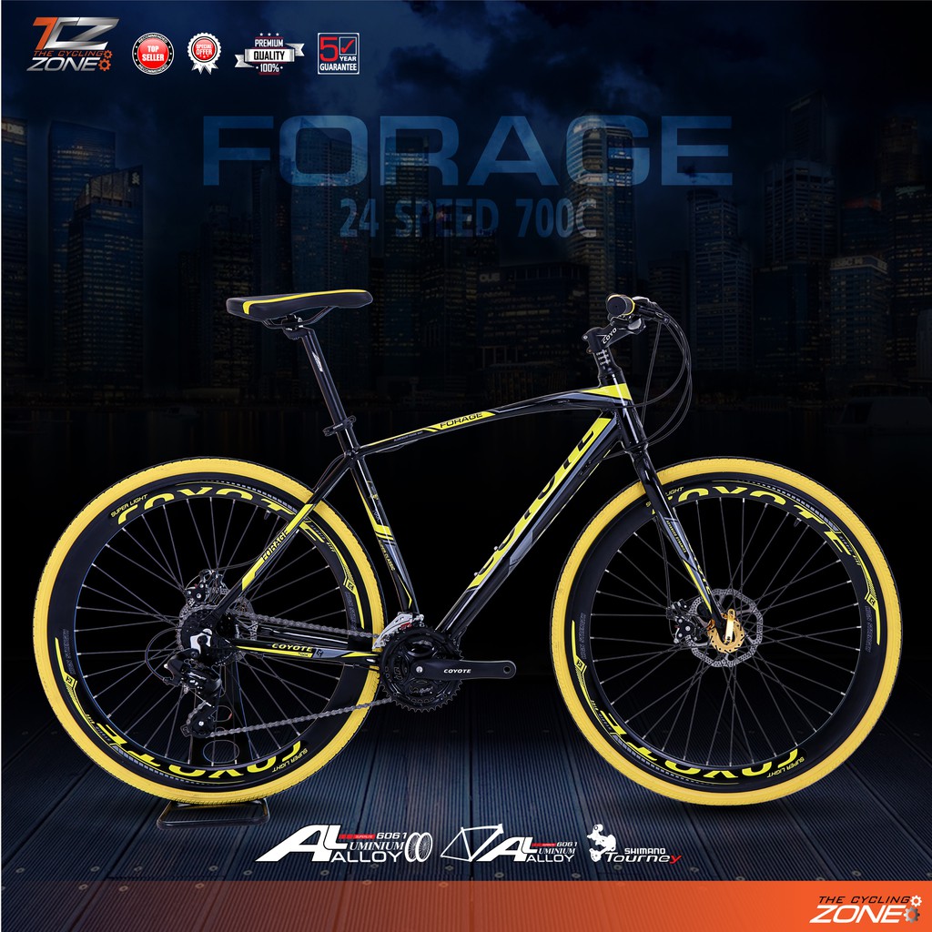 COYOTE จักรยานไฮบริด 700C / ตัวถัง อลูมิเนียมไซส์49  / รุ่น FORAGE (สีดำ/เหลือง)