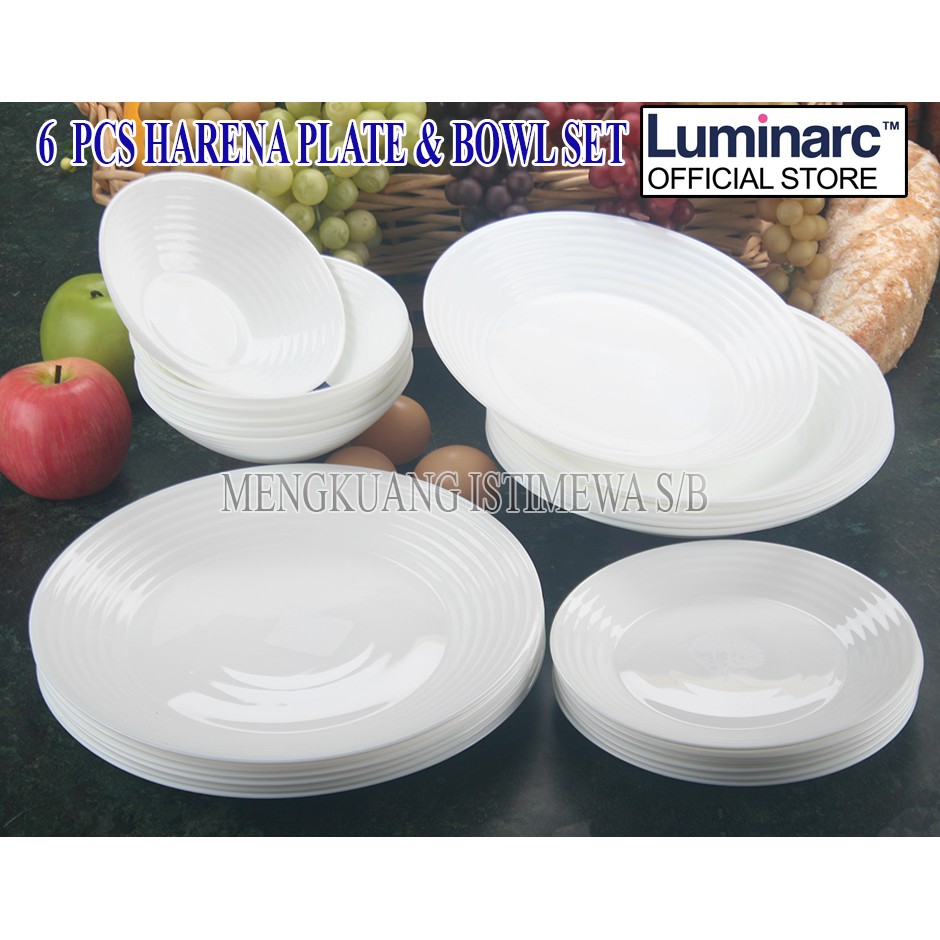 Luminarc Harena Tempered Opal Glass 6 Pc Bowl and Plate Set SEHSN5