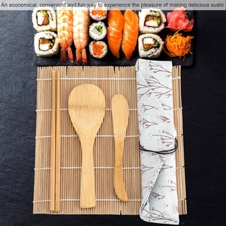 9 Sushi Making Kit ชิ้น/เซ็ตซูชิไผ่ทำชุดประกอบด้วย 2 เสื่อม้วน 5 ตะเกียบ 1 Paddle ซูชิ 1 ใบมีด SA4018