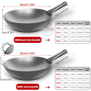 ❁﹍♘Konco Pure Titanium Frying Wok Non-stick Pan Uncoated Cooking Pot Gas Cooker Chinese Wok Kitchen Cokware Housewarming