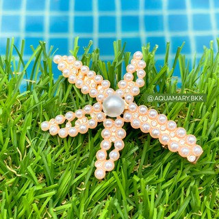 กิ๊บติดผม แต่งมุกและเพชร ทรงปลาดาว Pearl Starfish Hairpin : Aquamary