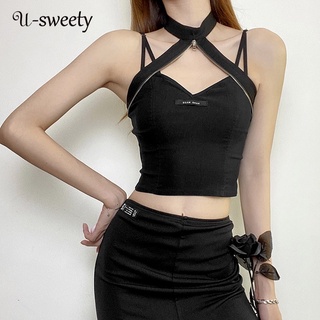 U-Sweety เสื้อลําลองแฟชั่นสําหรับสตรีแขนกุดสีพื้นทรงสลิมฟิต