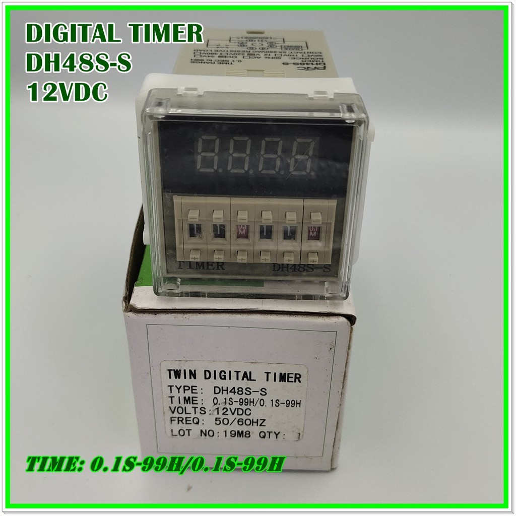 TYPE:DH48S-S DIGITAL TIMER TWIN ทวินไทเมอร์ DIN48x48MM. TIME RANGE: 0.1S-99H/0.1-99H VOLTS: DC12V,DC