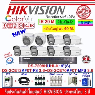 Hikvision ColorVu 3K รุ่น DS-2CE12KF0T-FS 3.6(6)+DS-2CE70KF0T-MFS 3.6(2)+DVR DS-7208HUHI-K1/E(S)(1)+ชุดอุปกรณ์ 2H2JBP/AC