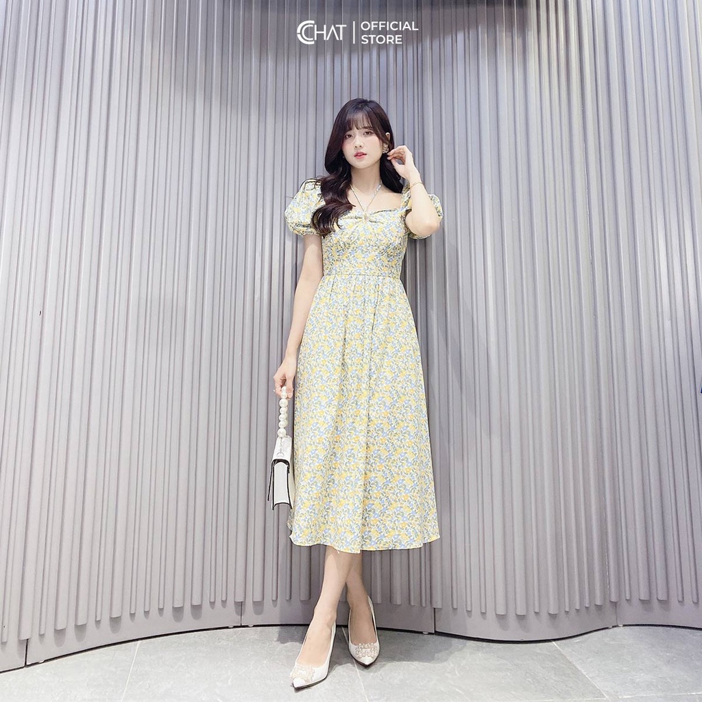 ชุดเดรสผู้หญิง CCHAT ลายคอไขว้ Flared Youthful Elegant Style 12VND5027XT