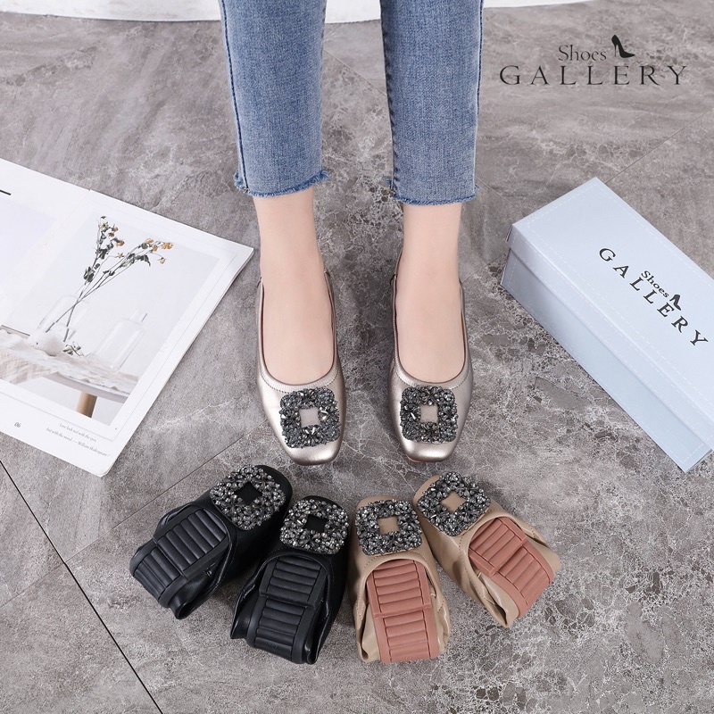 Shoes Gallery รองเท้าคัทชูเพื่อสุขภาพ หนังนิ่ม ใส่สบาย มียางยืดใส่แล้วกระชับเท้า พื้นรองเท้าบุฟองน้ำ