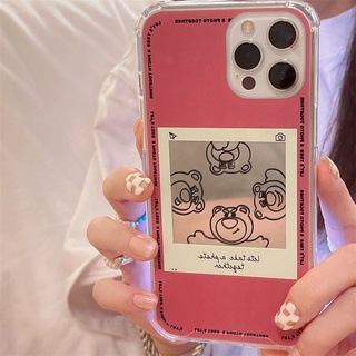 เคสป้องกันโทรศัพท์มือถือกระจก ลายการ์ตูนหมีน่ารัก สําหรับ Apple iphone13 12promax xs xr 11