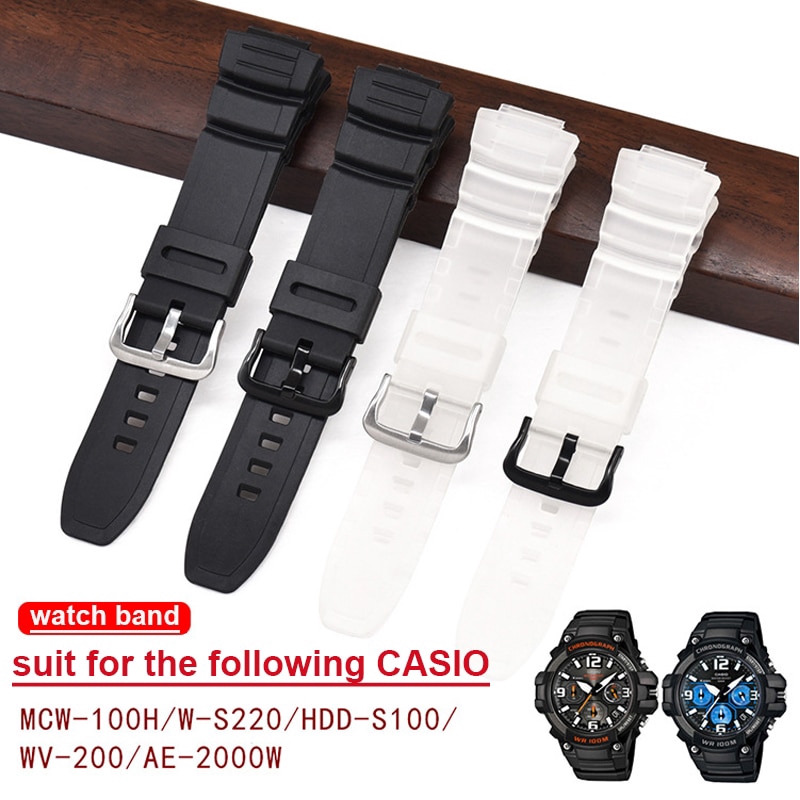 กีฬาผู้ชายกันน้ํา TPU เปลี่ยนกับ MCW-100H MCW110H HDDS-100 WV-200 W-S220 AE-2000 AE-2100 สายรัดและเข็มกลัด 16 มม. สายเรซิน