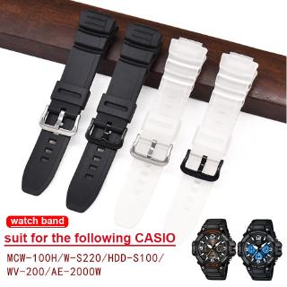 สายนาฬิกาสำหรับ Casio MCW-100H / 110H / W-S220 / HDD-S100 WV-200 / AE-2000/2100 สายยาง 16 มม. ดูอุปกรณ์เสริมสายรัดซิลิโคน