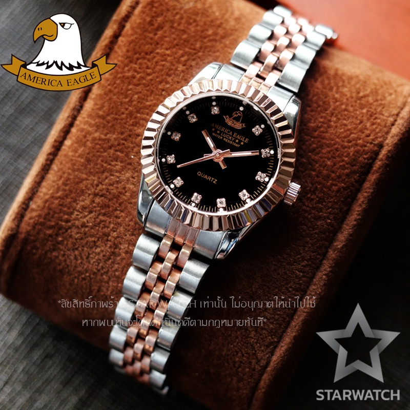 AMERICA EAGLE นาฬิกาข้อมือผู้หญิง สายสแตนเลส รุ่น SW001L – 2KPINKGOLD/BLACK